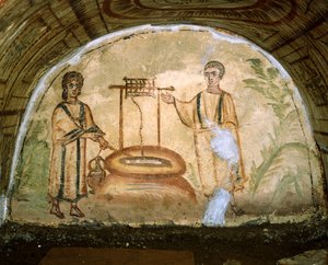 La mujer samaritana en el pozo, Catacumbas de Via Latina, Roma de Roman